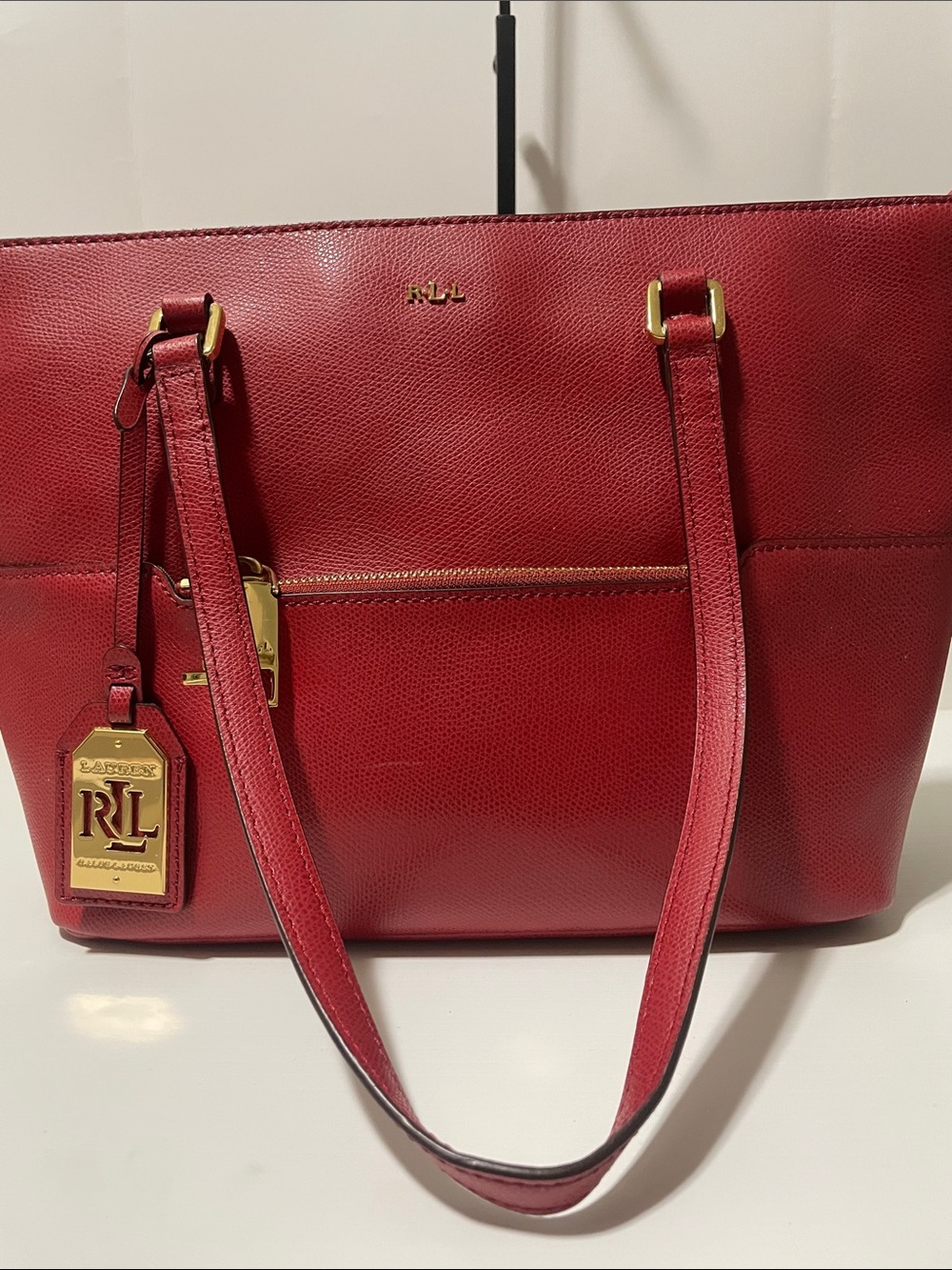 Ralph Lauren Red Leather Tote with Gold Hardware